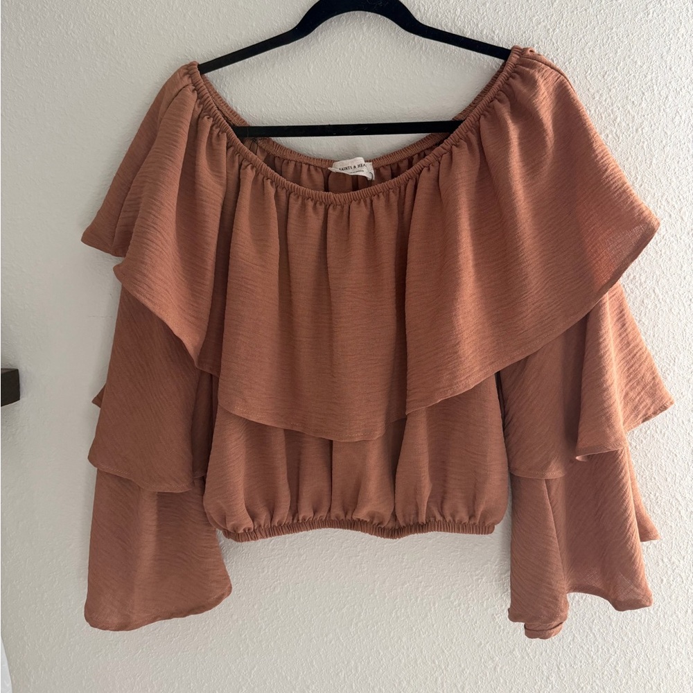 Elegant Brown Off-Shoulder Women's Top - Picture 2 of 10